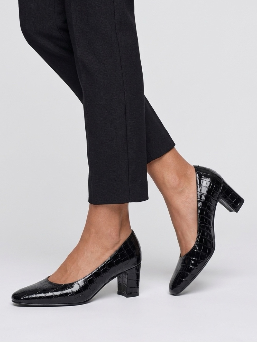 Nordstrom Black Croc Embossed Square Toe Block Heel Pumps 9W